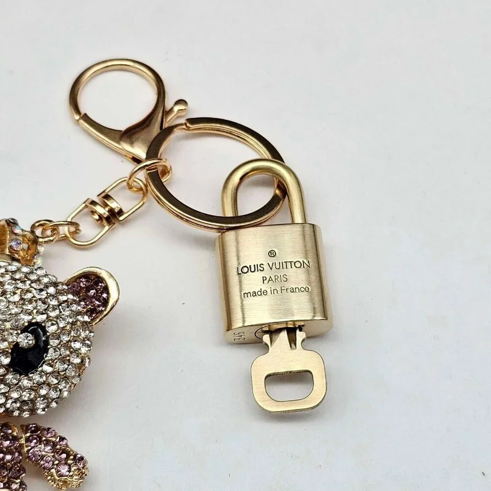 Authentic Louis Vuitton Gold Padlock & Key 🔒 LV Bag Charm w/ Unbranded Keychai